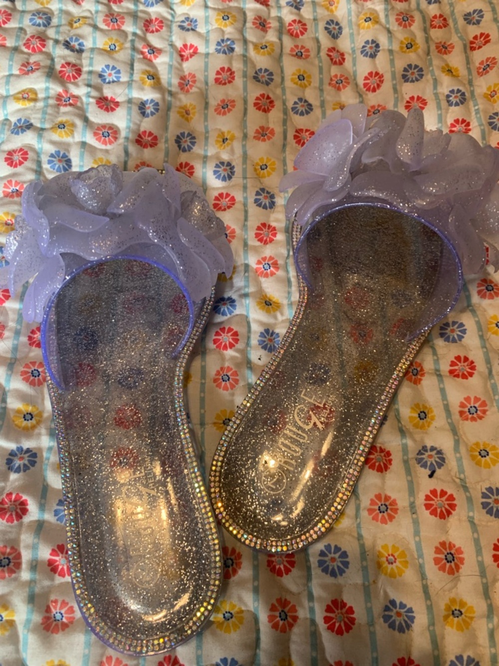 Clear Glitter Ruffle Slide Sandals Rouge